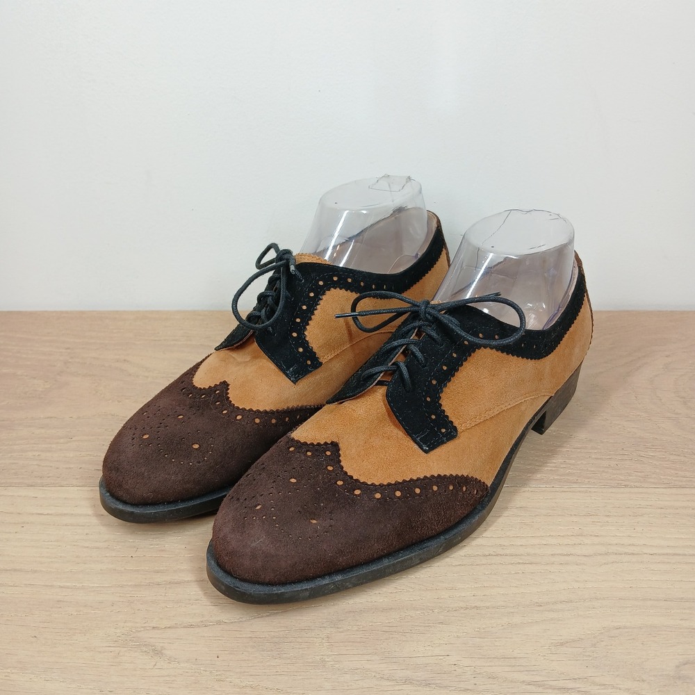 Amalfi by Rangoni Oxfords Women 9W Brown Tan Black Suede Wingtip Brogue Italy